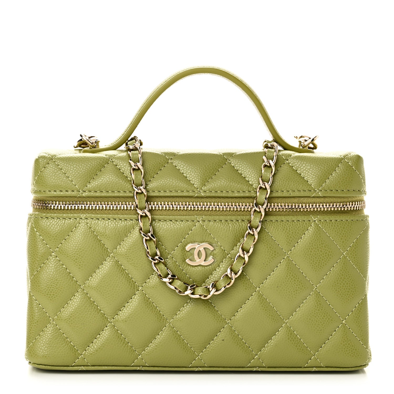 Chanel Caviar Quilted Top Handle Slim Vanity With Chain Khaki 1 of 11