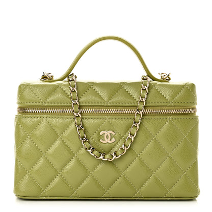 Chanel Caviar Quilted Top Handle Slim Vanity With Chain Khaki 1 of 11