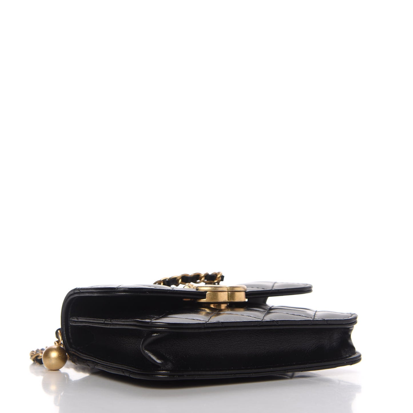 Calfskin Quilted Perfect Fit Coin Purse With Chain Black