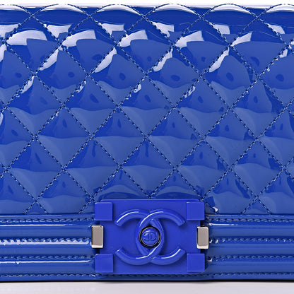 Chanel Patent Calfskin Quilted Plexiglass Boy Clutch With Removable Chain Blue 12 of 14