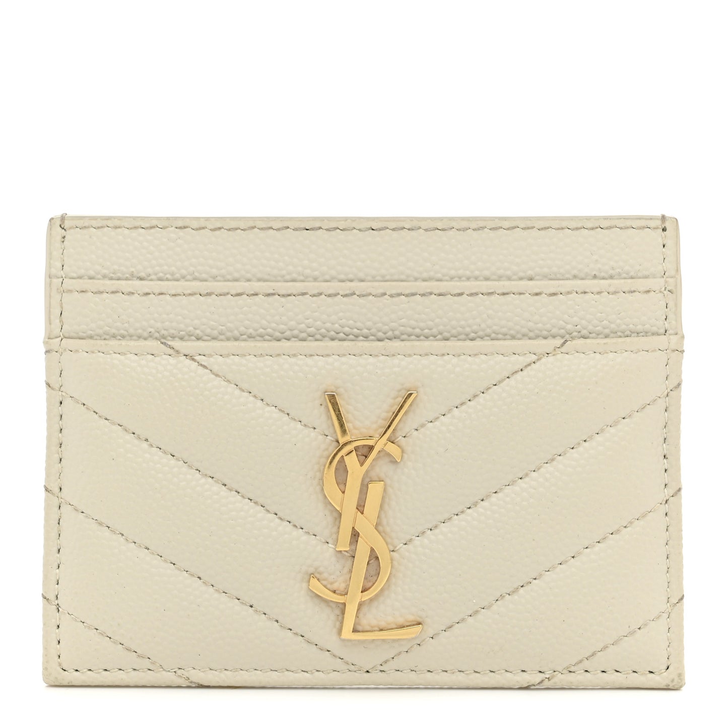 Grain De Poudre Matelasse Chevron Monogram Credit Card Case Crema Soft