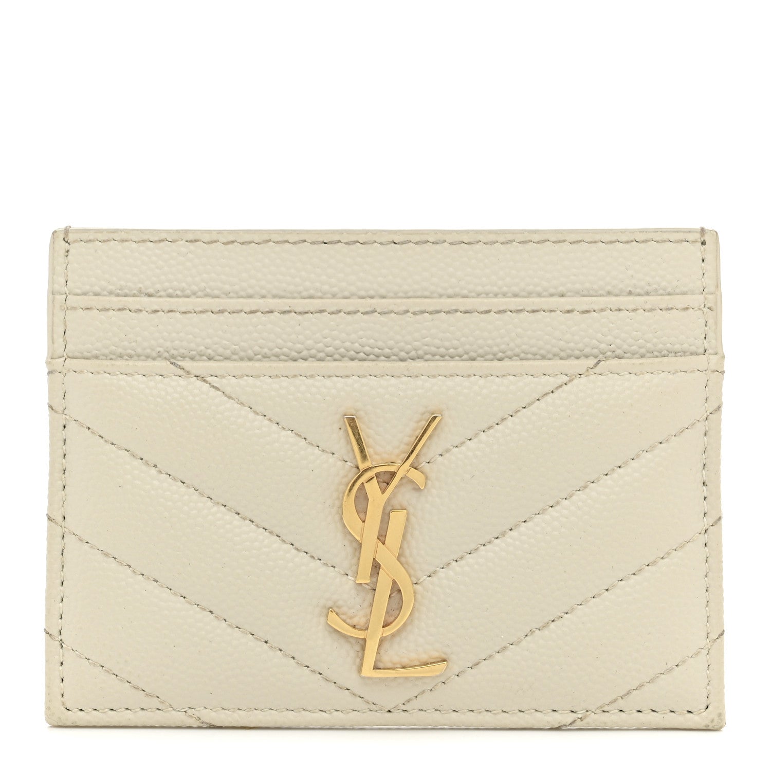 Saint Laurent Grain De Poudre Matelasse Chevron Monogram Credit Card Case Crema Soft 1 of 8