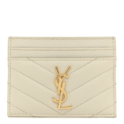 Saint Laurent Grain De Poudre Matelasse Chevron Monogram Credit Card Case Crema Soft 1 of 8