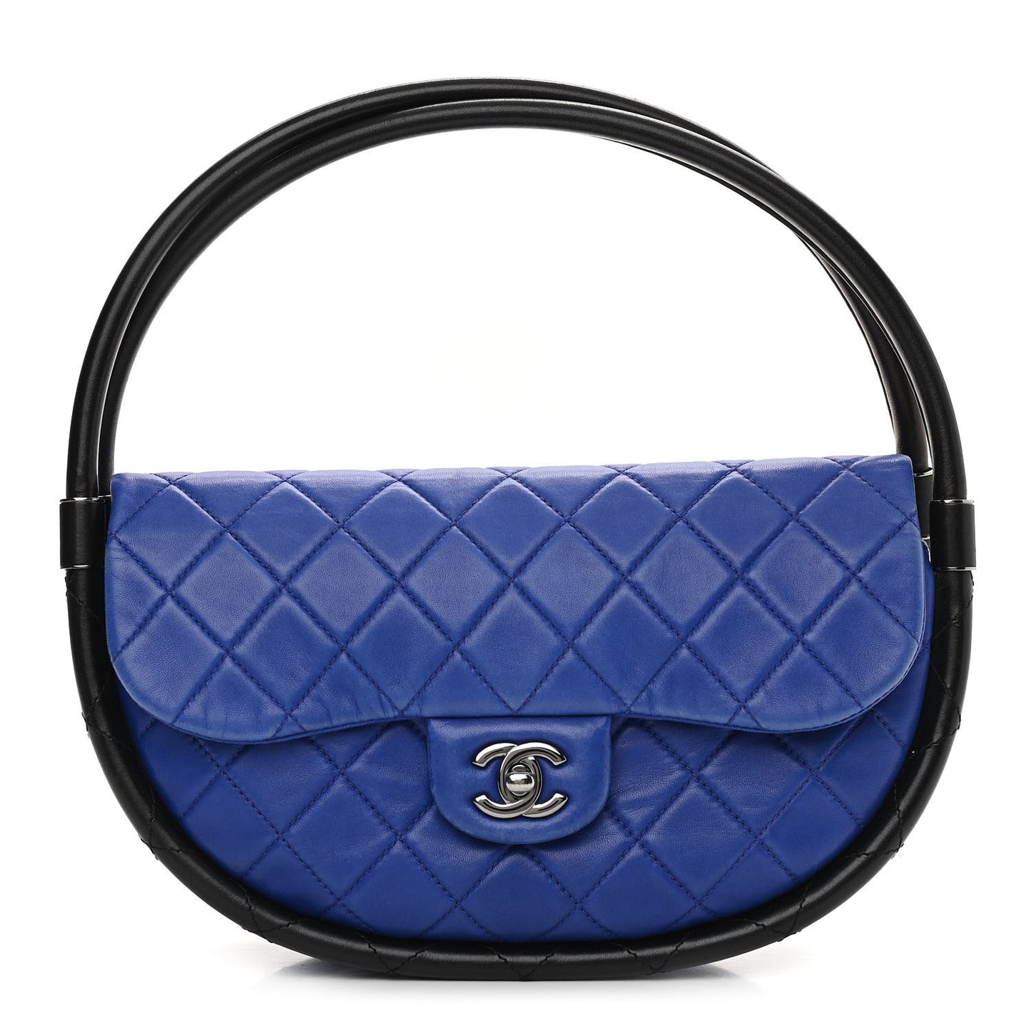 Quilted Lambskin Small Hula Hoop Flap Dark Blue