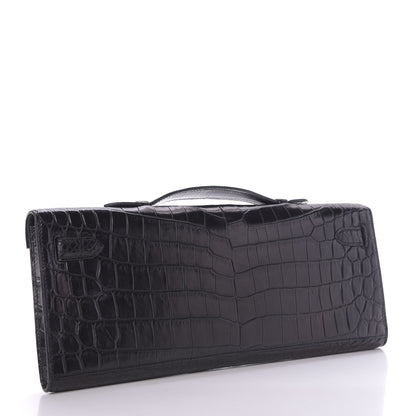 Hermes Matte Niloticus Crocodile Kelly Cut Pochette Black 3 of 9