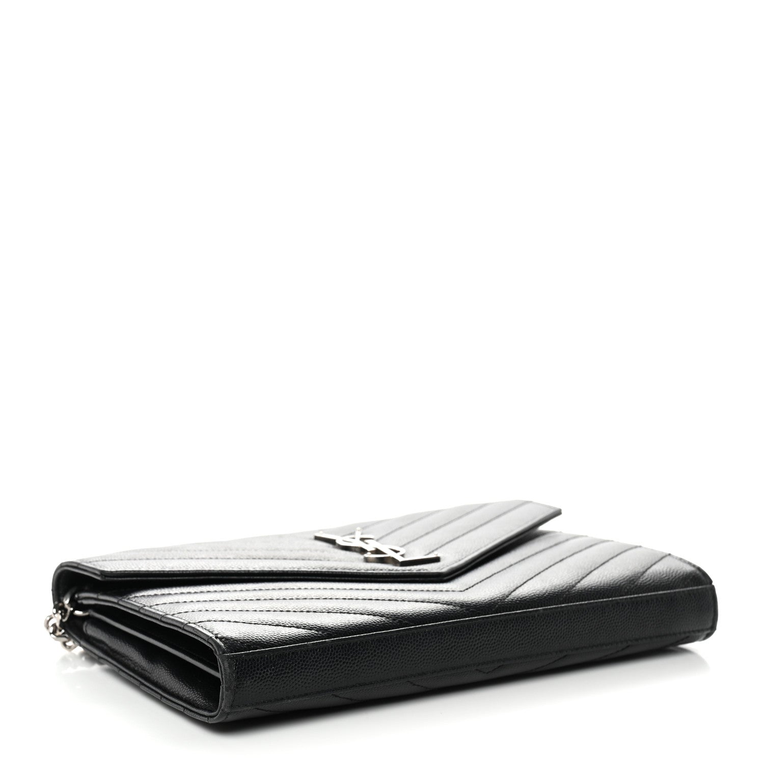 Saint Laurent Grain De Poudre Matelasse Chevron Monogram Chain Wallet  Black 4 of 12