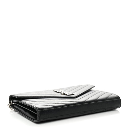 Saint Laurent Grain De Poudre Matelasse Chevron Monogram Chain Wallet  Black 4 of 12