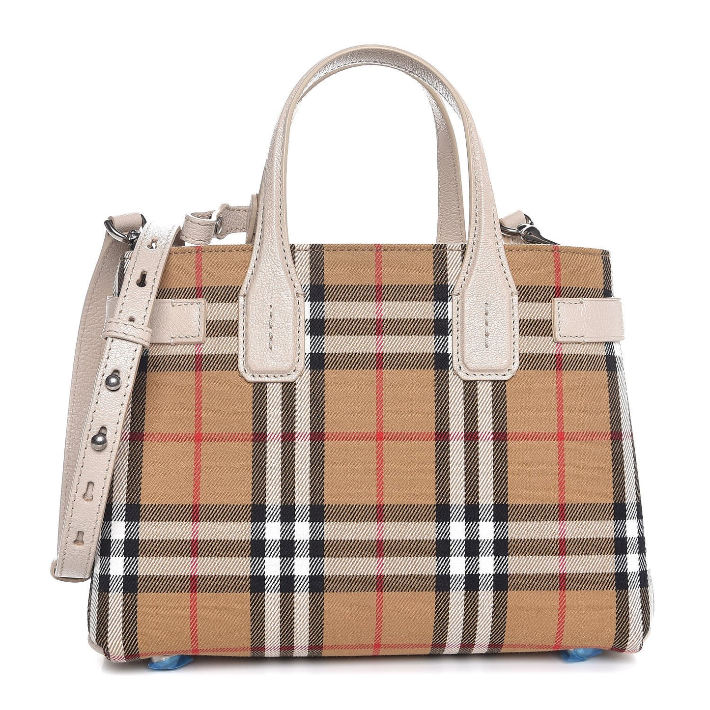 Goatskin Vintage Check Small Banner Tote Limestone