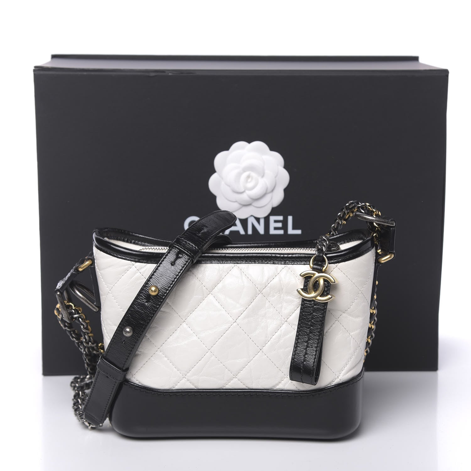 Chanel Aged Calfskin Quilted Small Gabrielle Hobo Black White 11 of 11