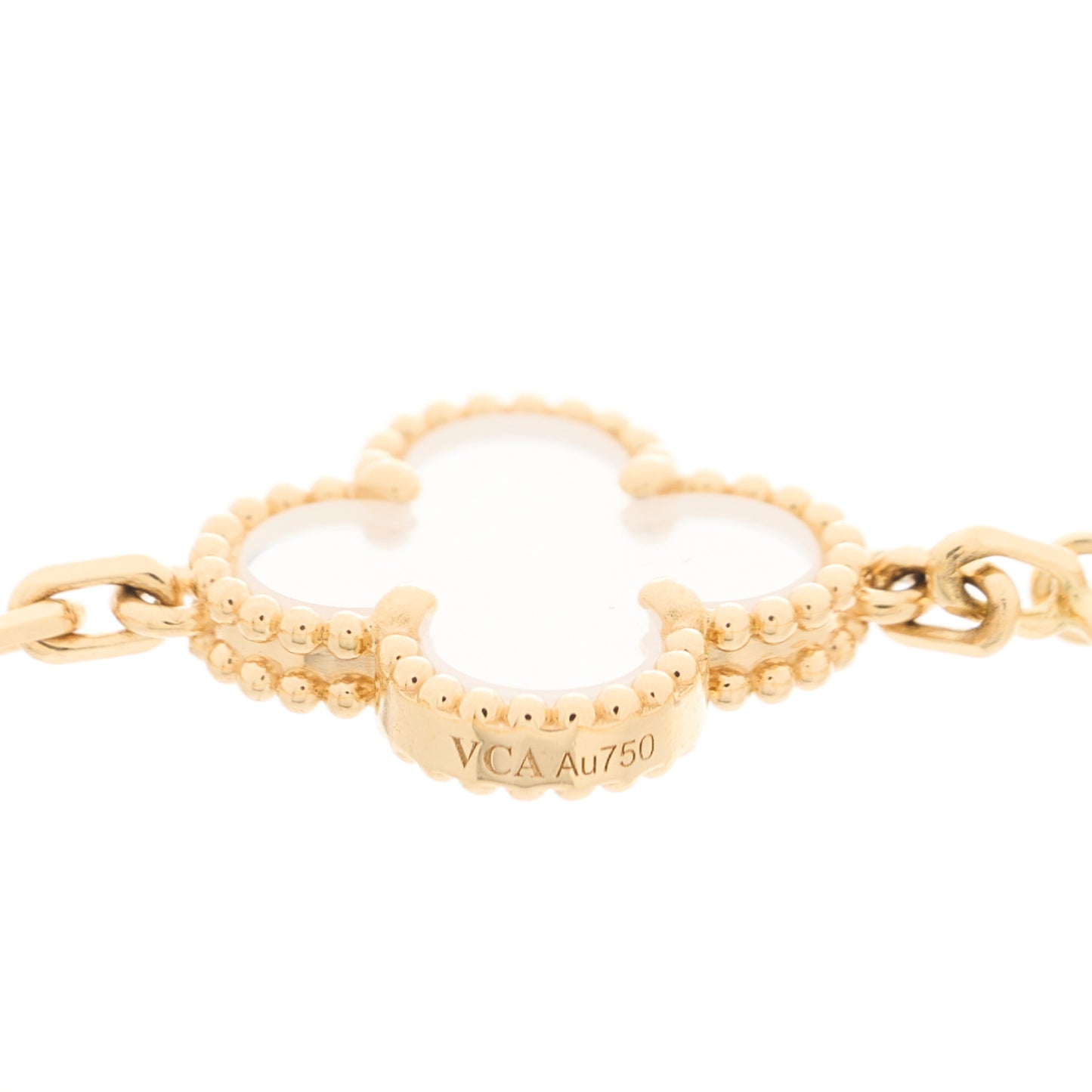 VAN CLEEF & ARPELS 18K Yellow Gold Rock Crystal 5 Motifs Vintage Alhambra Bracelet