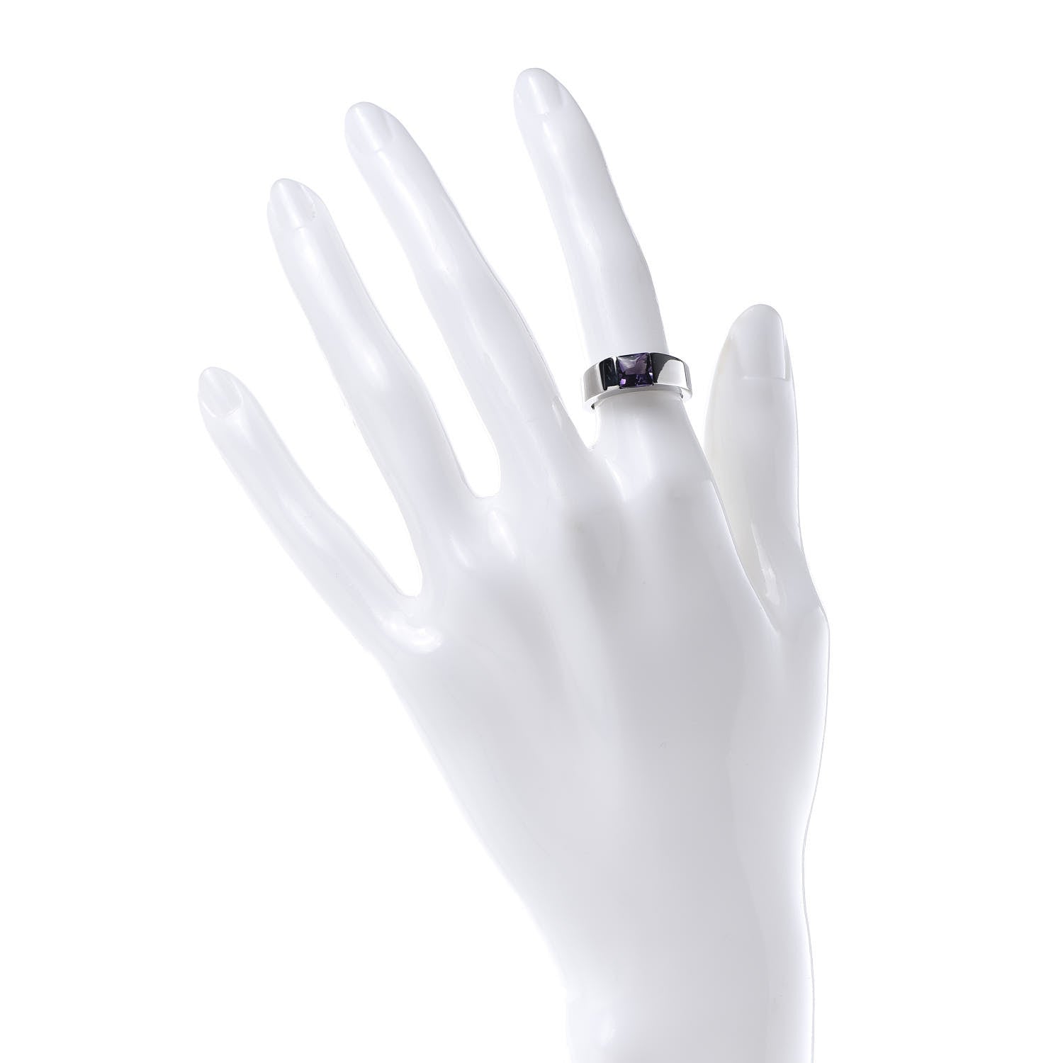 Cartier 18K White Gold Amethyst Tank Ring 49 5 2 of 4
