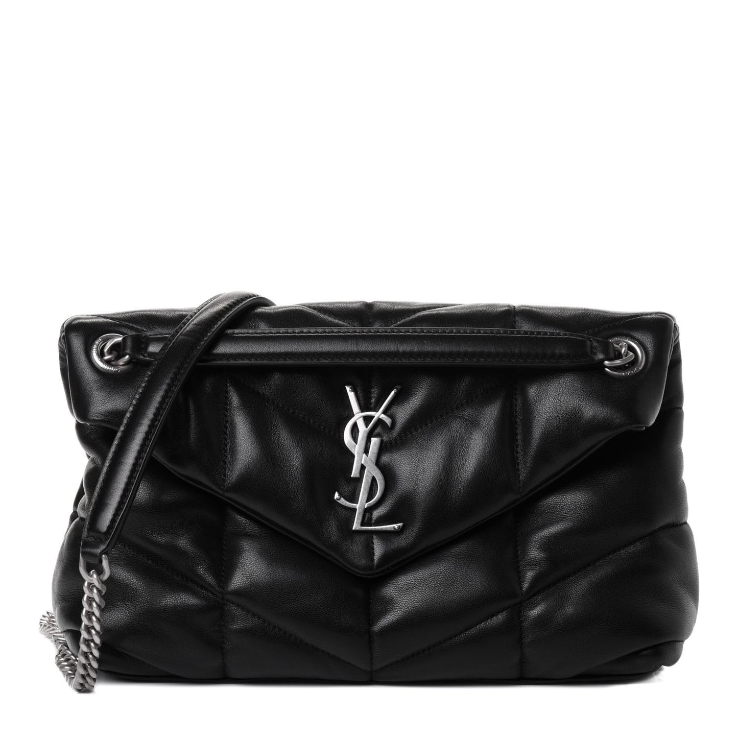 Lambskin Quilted Small Loulou Puffer Monogram Chain Satchel Black