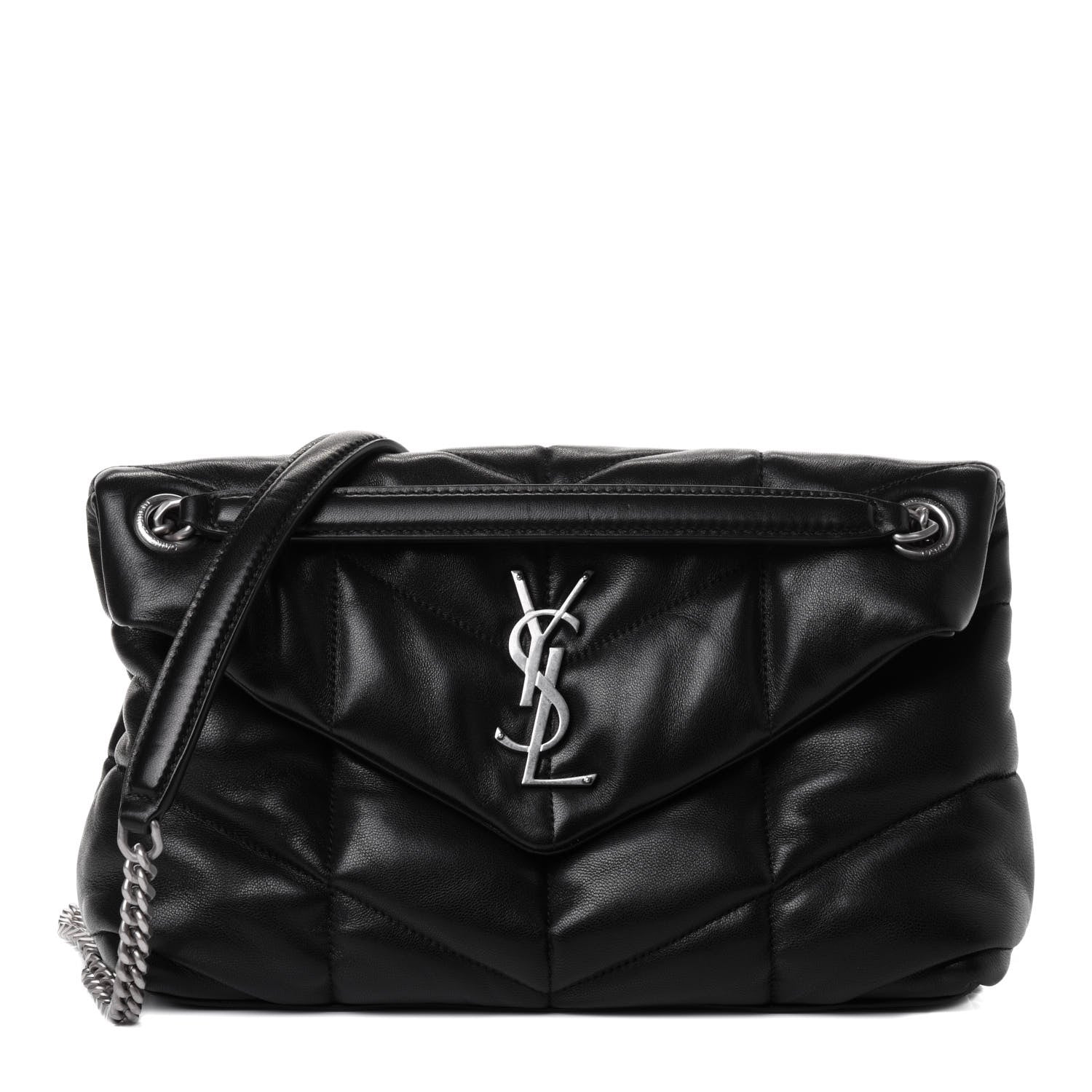 Saint Laurent Lambskin Quilted Small Loulou Puffer Monogram Chain Satchel Black 1 of 4