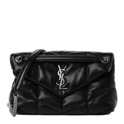 Saint Laurent Lambskin Quilted Small Loulou Puffer Monogram Chain Satchel Black 1 of 4