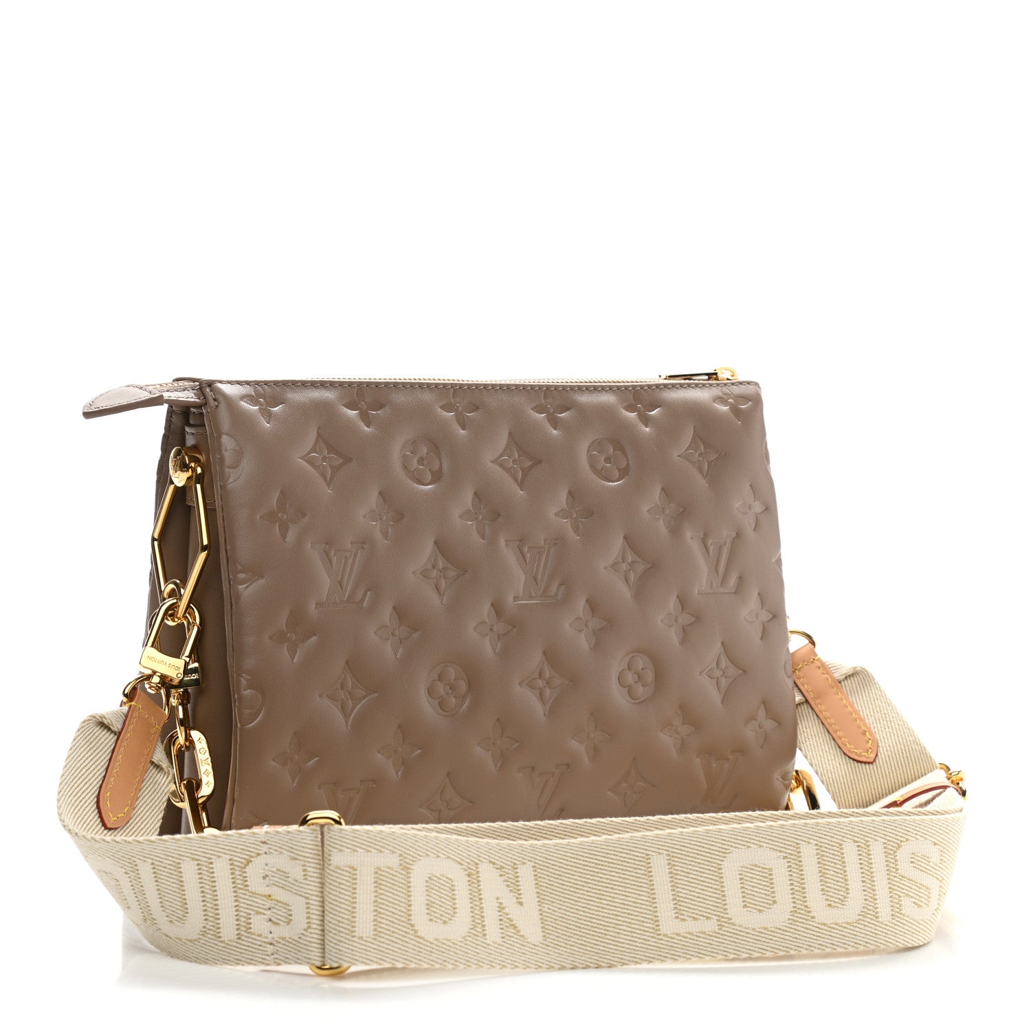 Louis Vuitton Lambskin Embossed Monogram Coussin PM Taupe 3 of 10
