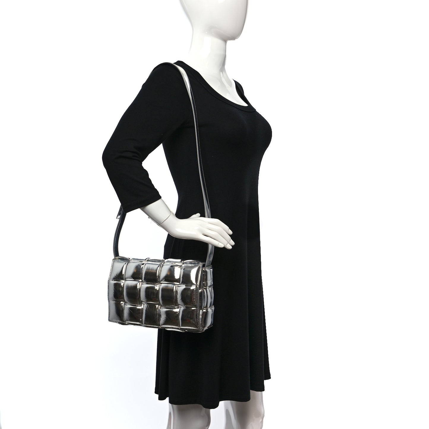 Metallic Lambskin Padded Cassette Crossbody Bag Silver