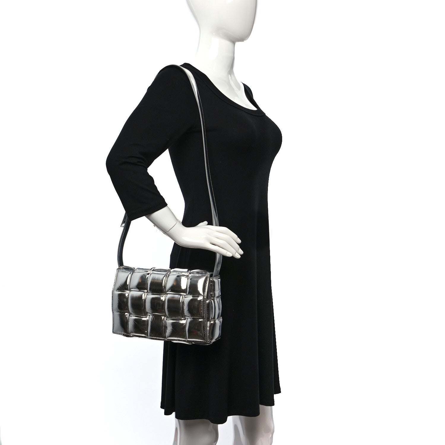 Bottega Veneta Metallic Lambskin Padded Cassette Crossbody Bag Silver 2 of 8