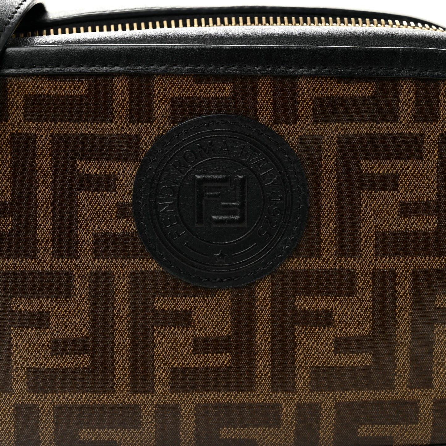 Glazed Fabric Vitello Century FF 1974 Stamp Patch Mini Camera Case Mogano Panna Black