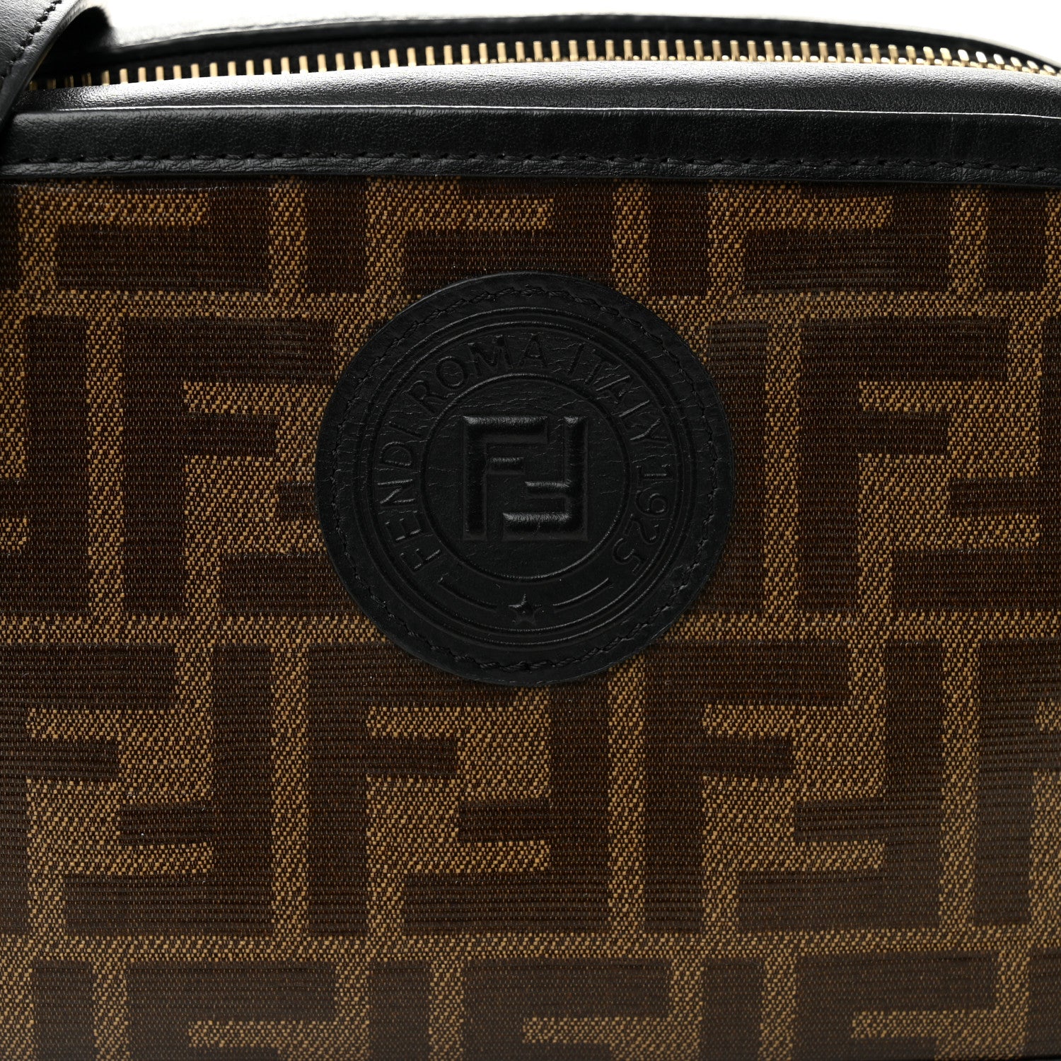 Fendi Glazed Fabric Vitello Century FF 1974 Stamp Patch Mini Camera Case Mogano Panna Black 8 of 11