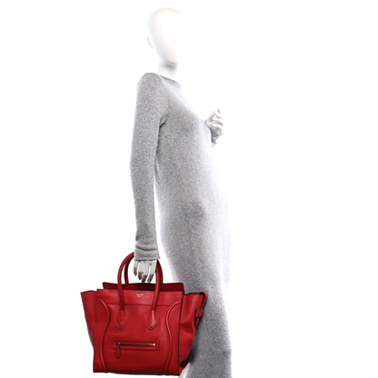 Celine Drummed Calfskin Mini Luggage Coquelicot 2 of 12