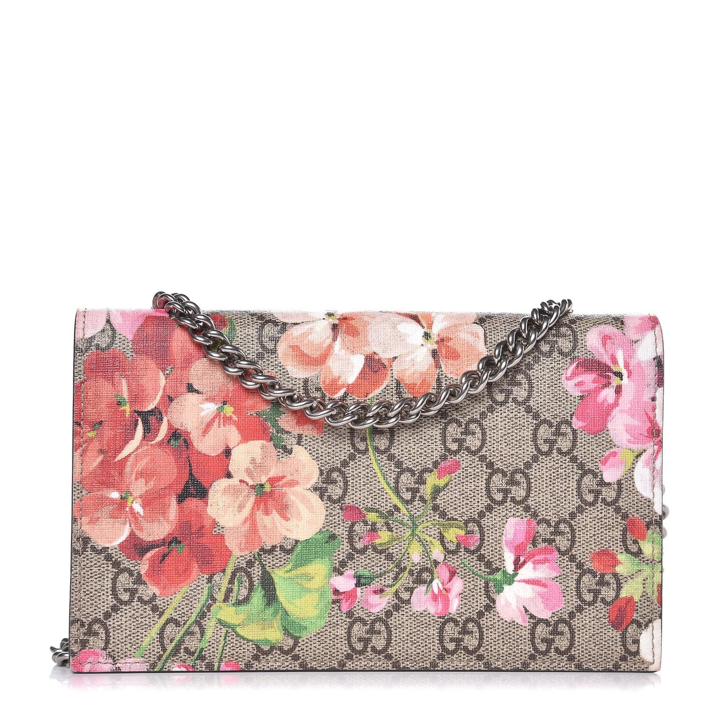 GG Supreme Monogram Blooms Chain Wallet Beige Multicolor Dry Rose