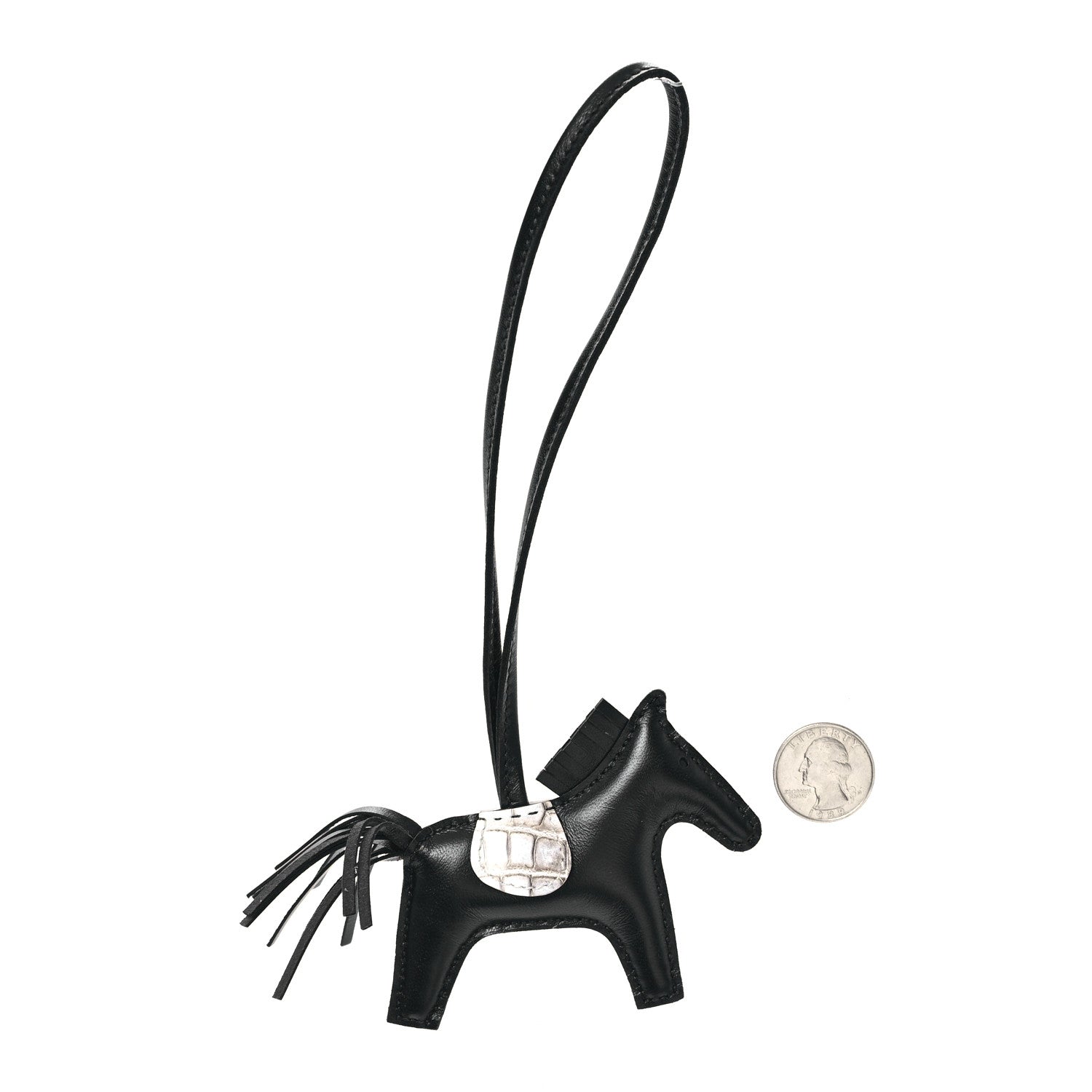 Hermes Milo Lambskin Matte Niloticus Crocodile Himalaya Touch Grigri Rodeo Horse Bag Charm PM Black White 2 of 4