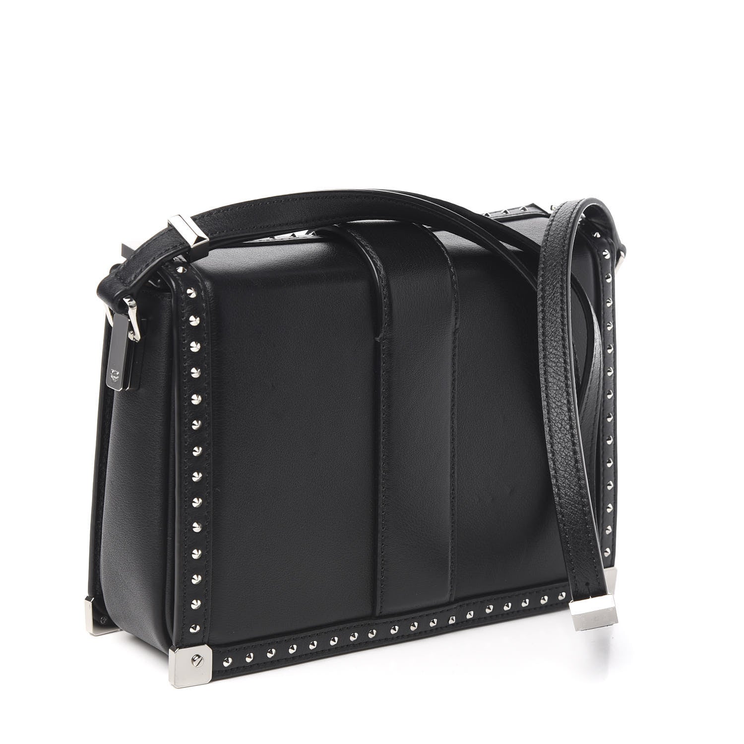 MCM Calfskin Studded Outline Shoulder Bag Black 3 of 9