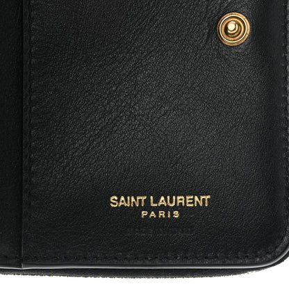 Saint Laurent Calfskin Crocodile Embossed Monogram Compact Wallet Blue Black 6 of 11