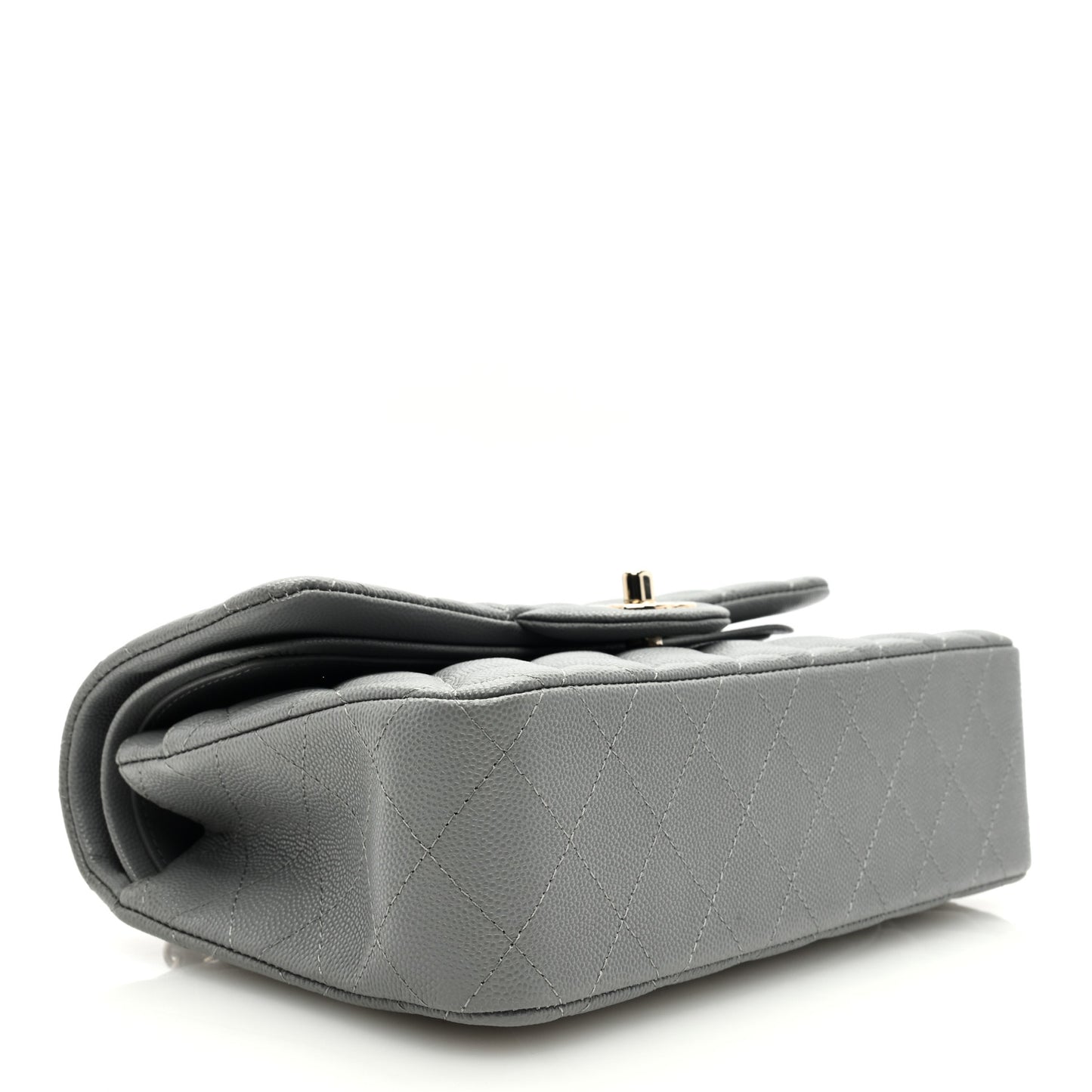 Caviar Quilted Small Double Flap Grey