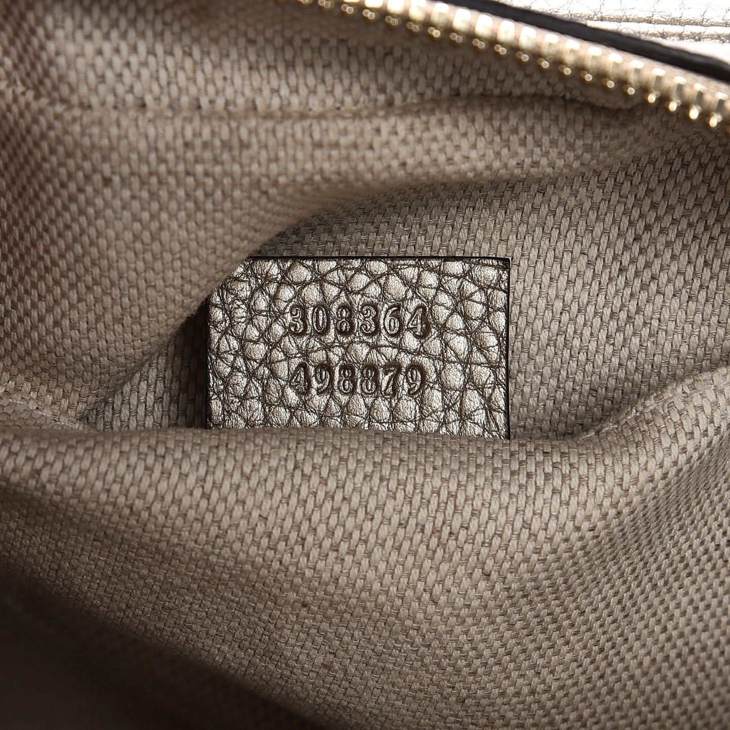Metallic Pebbled Calfskin Small Soho Disco Bag Golden Beige