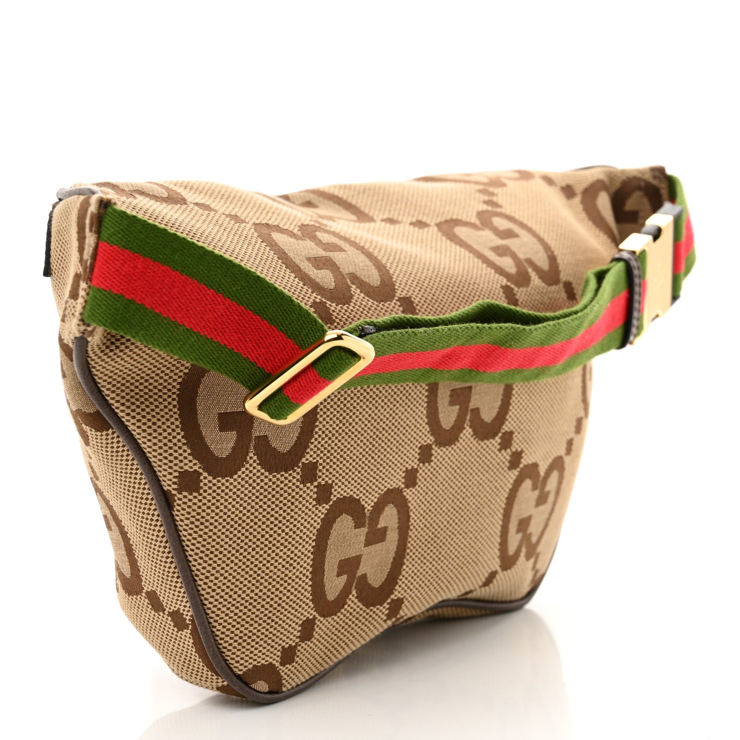 Monogram Jumbo GG Textured Dollar Calfskin Web Belt Bag Camel Ebony New Acero