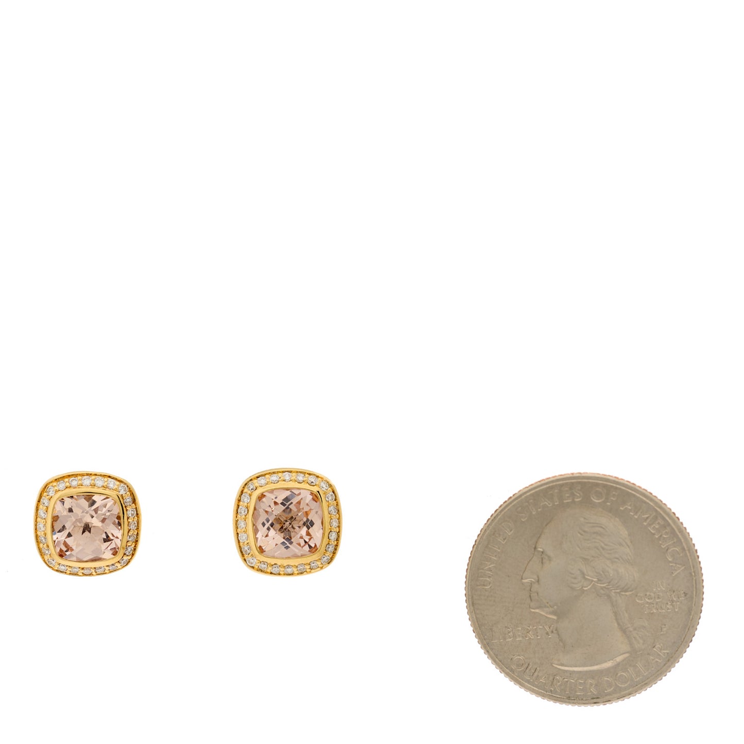 18K Yellow Gold Diamond Morganite 7mm Albion Earrings