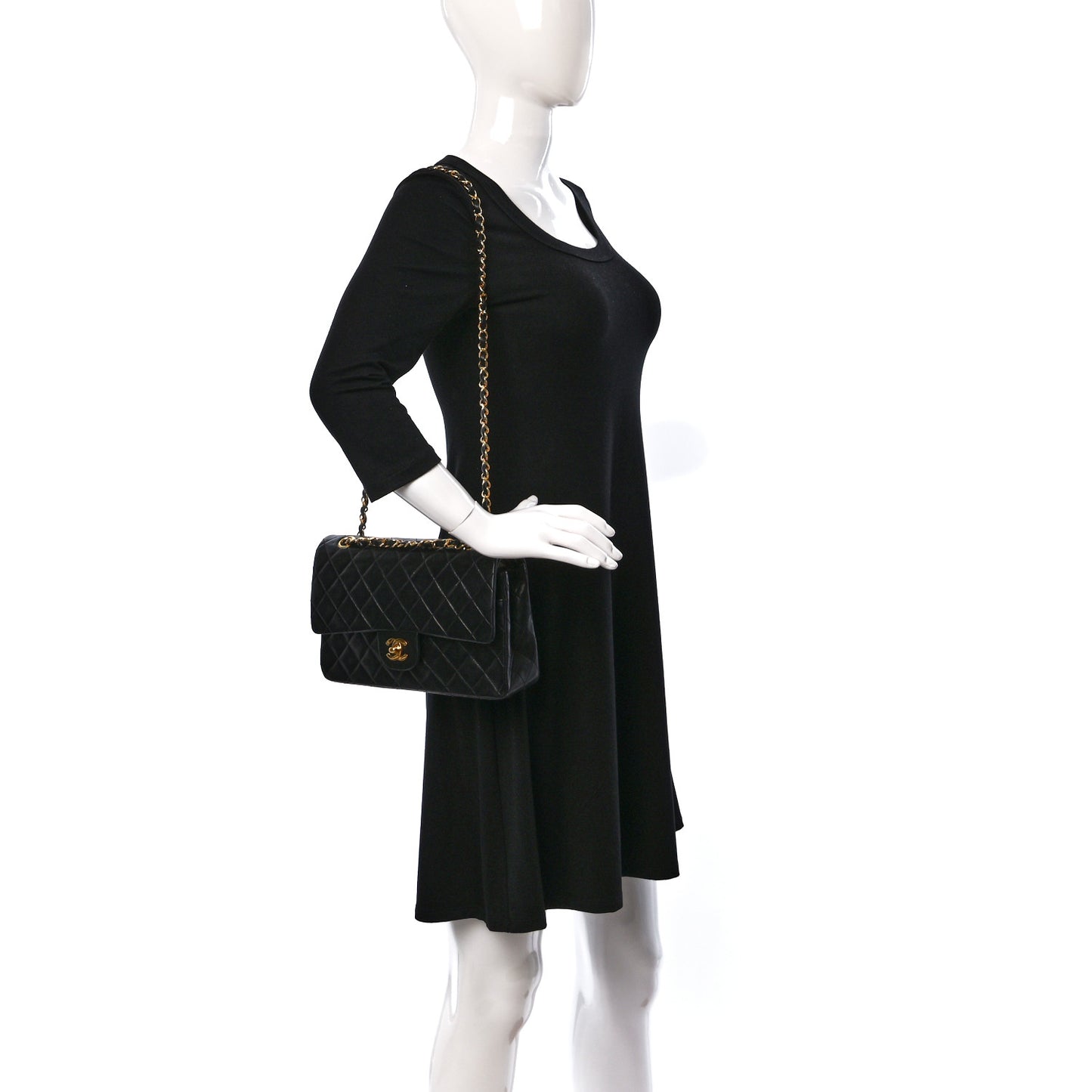 Lambskin Quilted Medium Double Flap Black