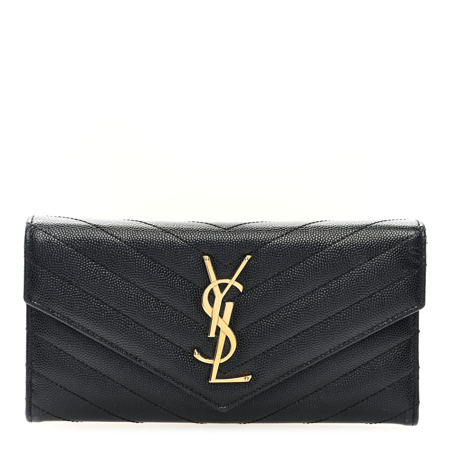 Saint Laurent Grain De Poudre Matelasse Chevron Monogram Flap Wallet Black 1 of 6