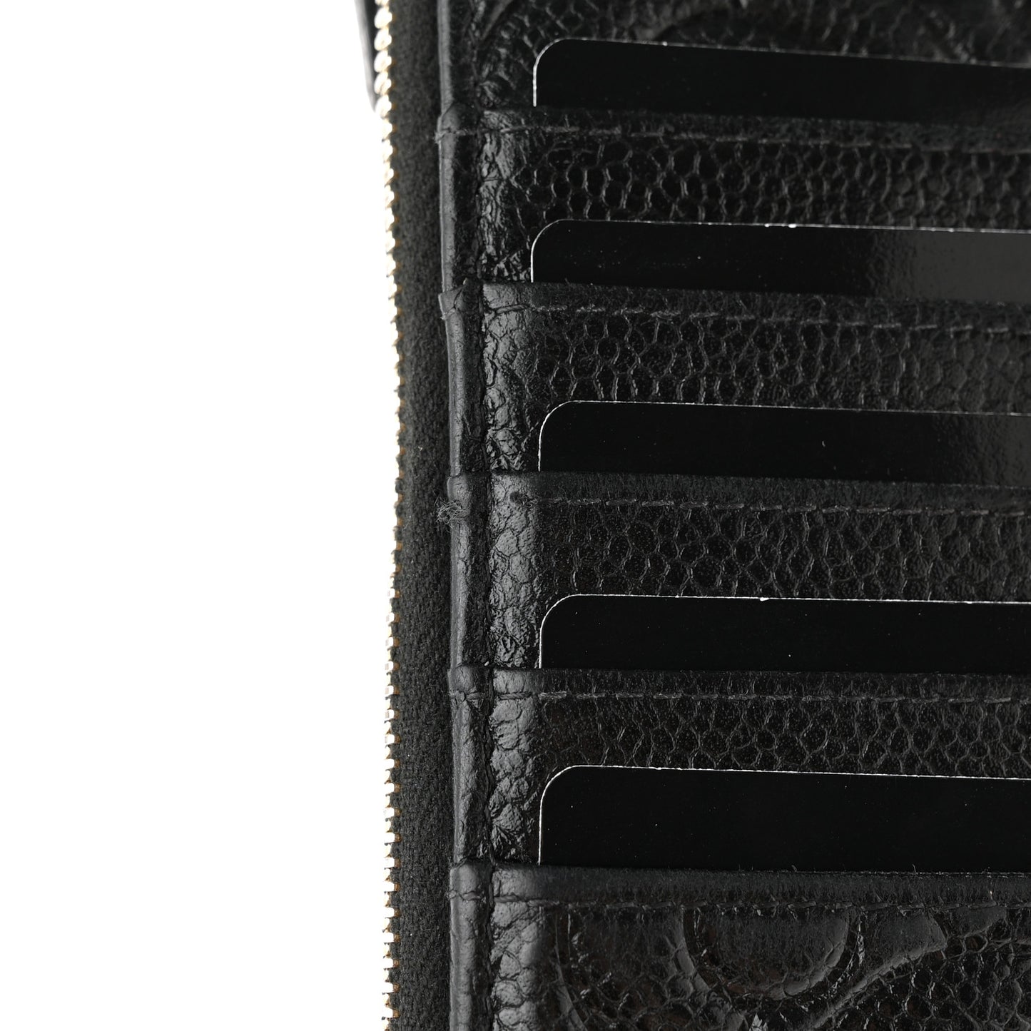 Caviar Camellia Embossed Classic Flat Wallet Pouch Black