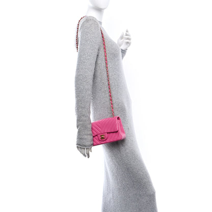 Chanel Lambskin Chevron Quilted Mini Rectangular Flap Pink 2 of 11