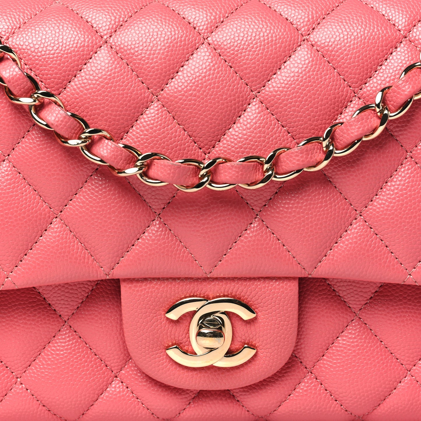 Metallic Caviar Quilted Medium Double Flap Pink
