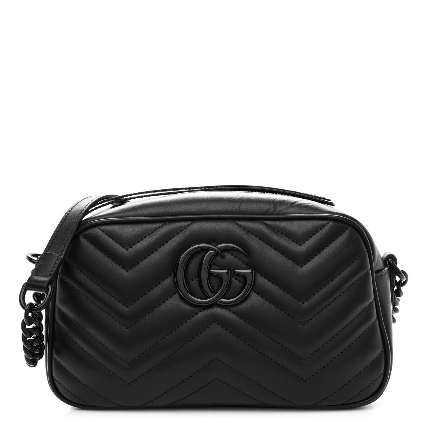 Calfskin Matelasse Monochrome Small GG Marmont Chain Shoulder Bag Black