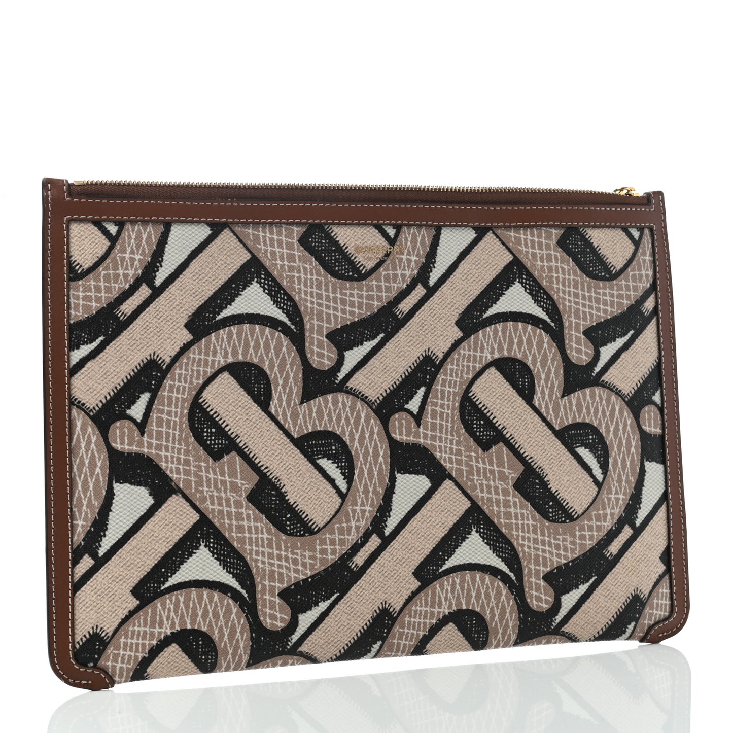 E-Canvas Monogram Zip Pouch Bridle Brown
