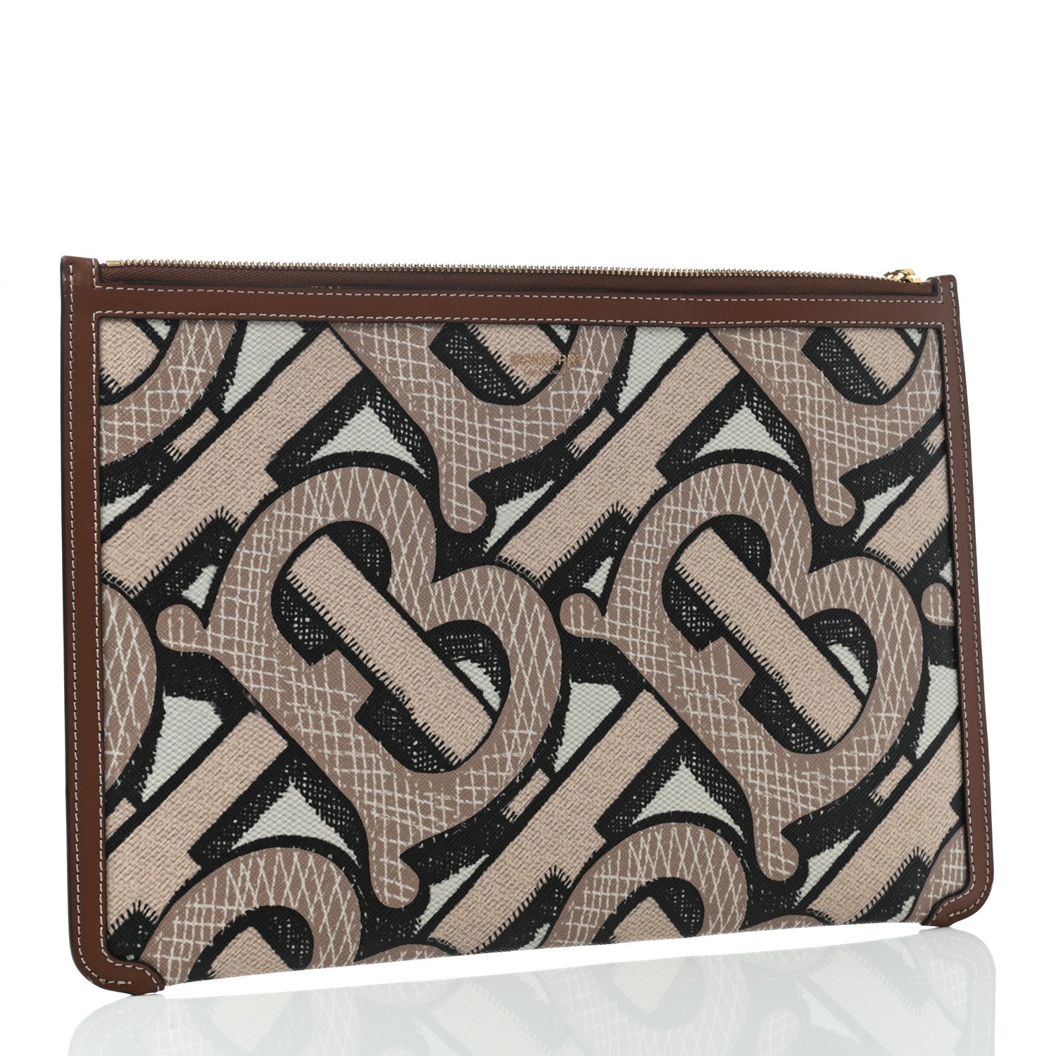 Burberry E-Canvas Monogram Zip Pouch Bridle Brown 3 of 7