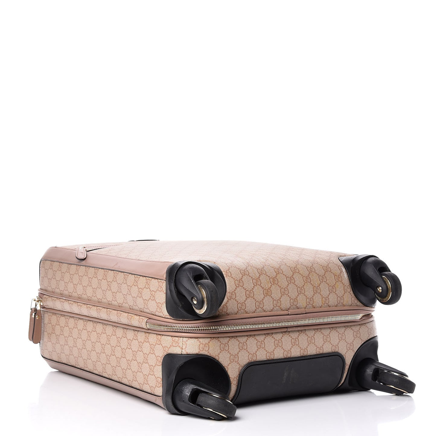 GG Supreme Monogram Selleria Calfskin Four Wheel Carry On Suitcase Winter Rose