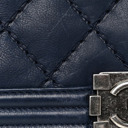 Chanel Calfskin Double Stitch Large Boy Flap Navy Blue 17 of 19