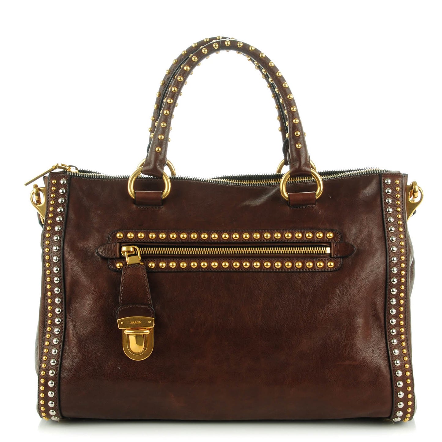 Glace Calf Studded Tote Bruciato