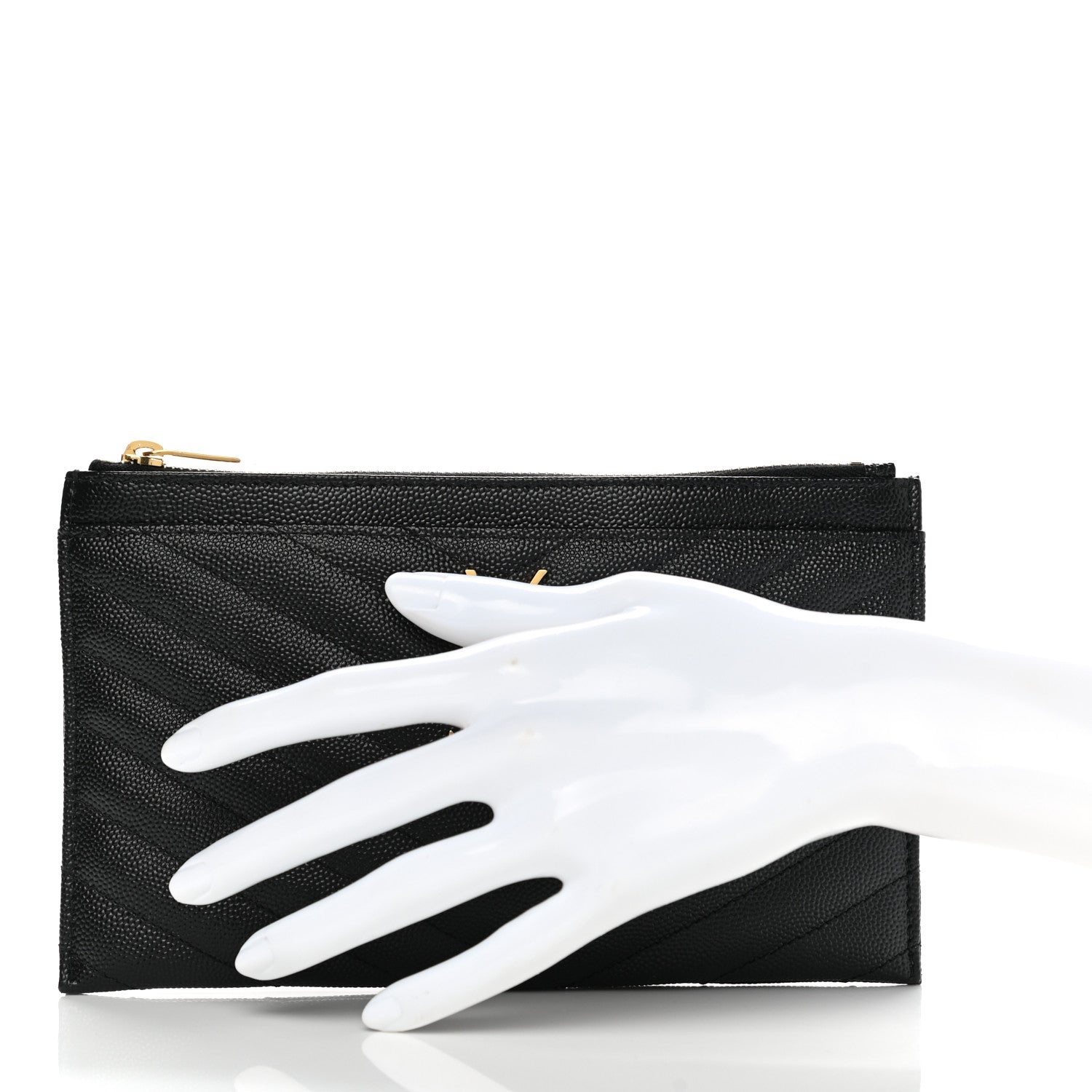 Saint Laurent Grain De Poudre Chevron Monogram Bill Pouch Black 2 of 7