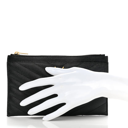 Saint Laurent Grain De Poudre Chevron Monogram Bill Pouch Black 2 of 7