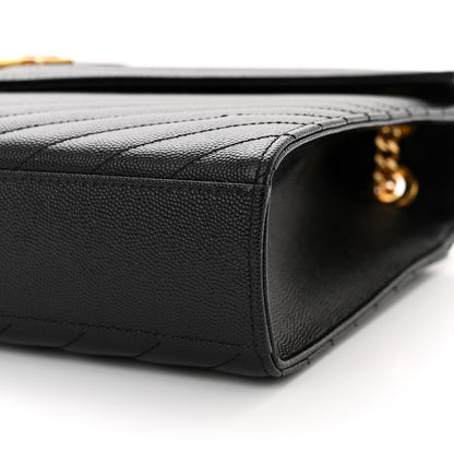 Saint Laurent Grain De Poudre Matelasse Chevron Large Monogram Satchel Black 9 of 9