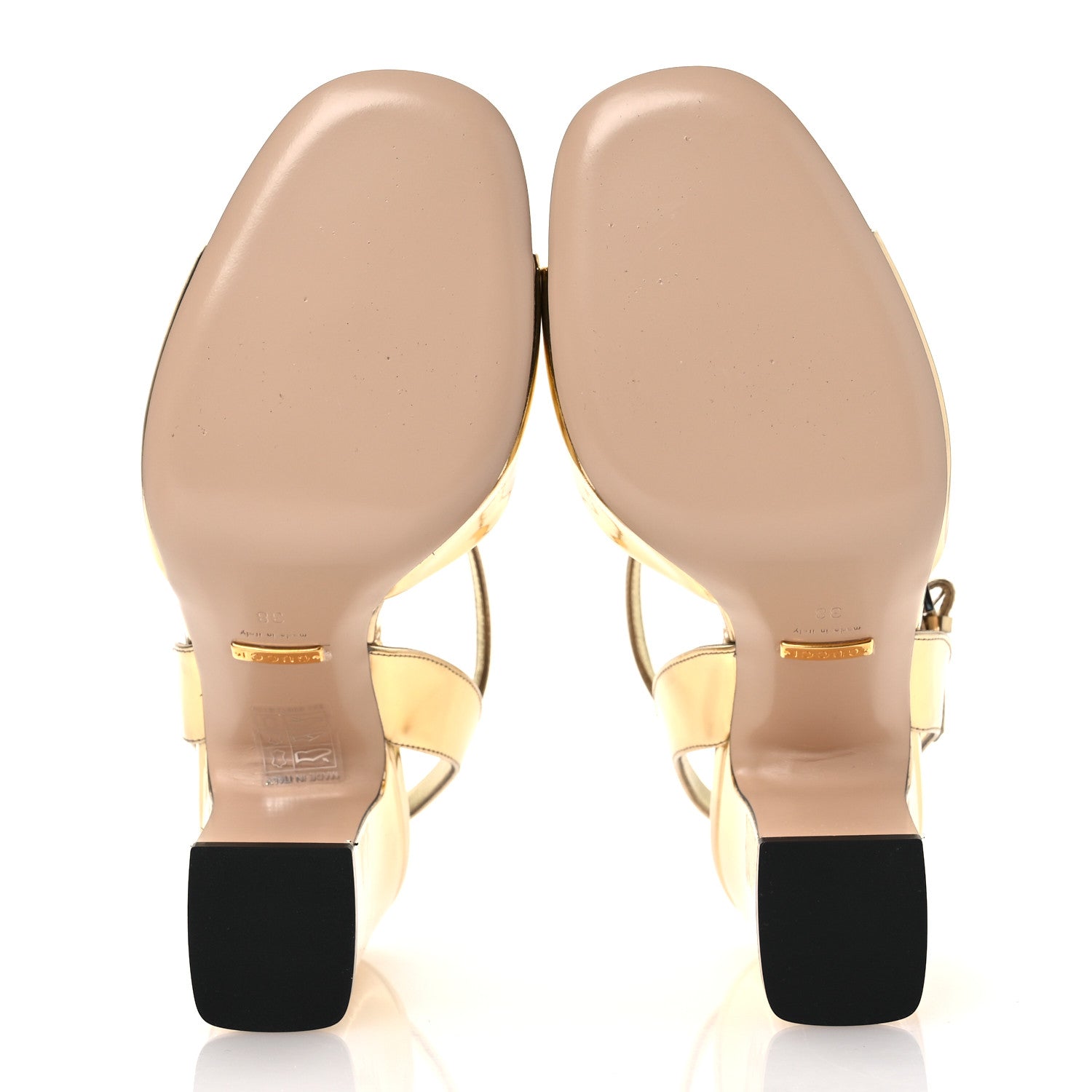 Gucci Metallic Nappa Horsebit Cross Strap 95mm Sandals 38 Gold 7 of 10