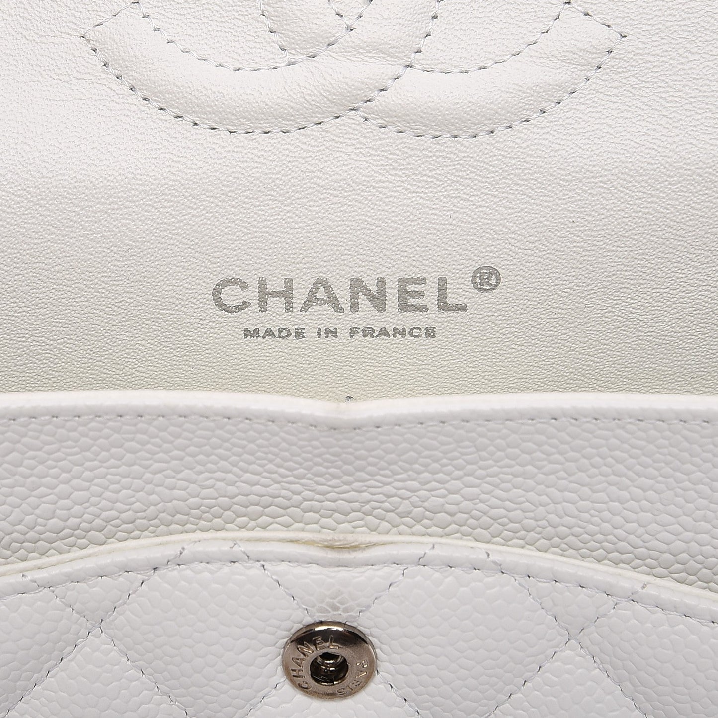 Caviar Quilted Medium Double Flap White