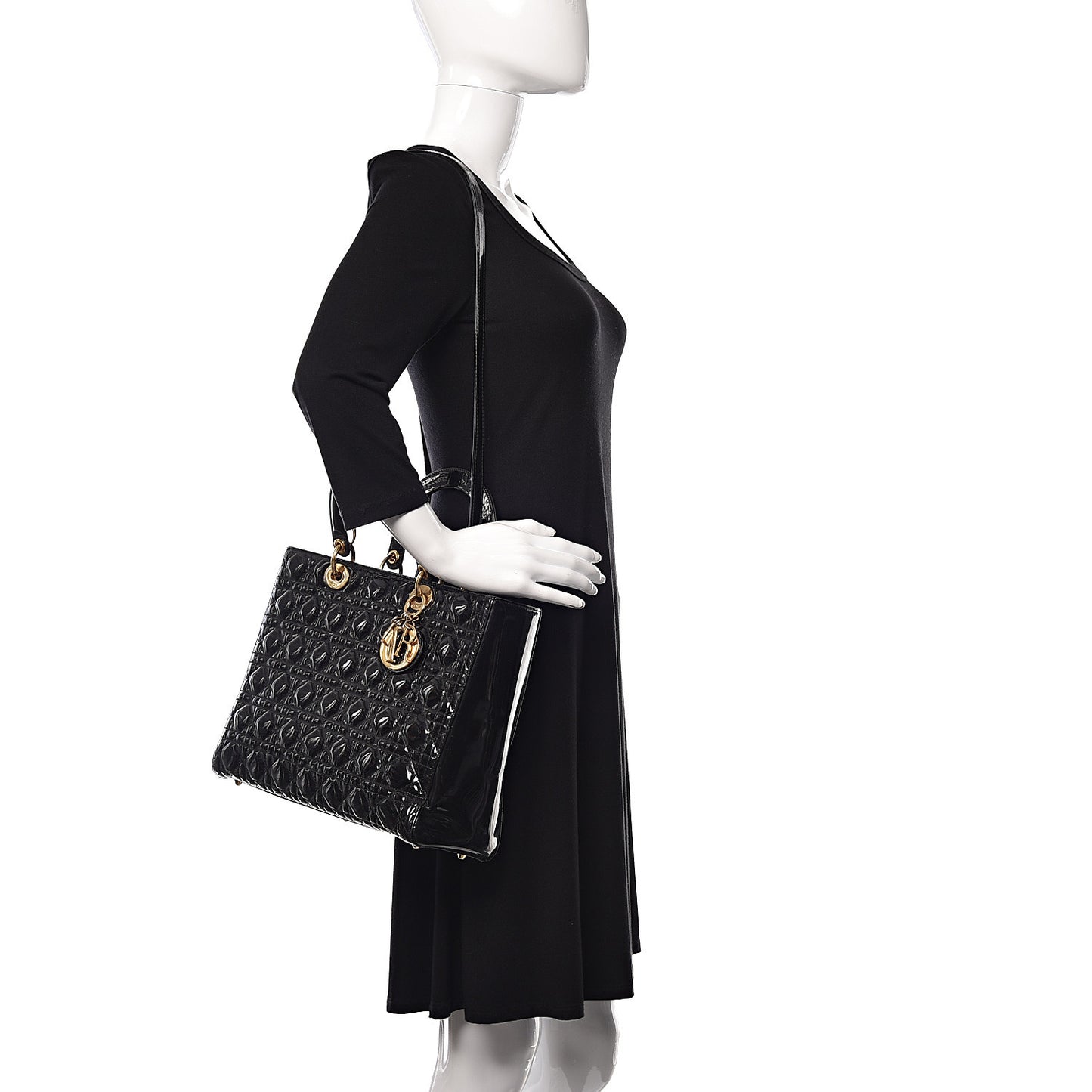 Patent Cannage Large Lady Dior Black
