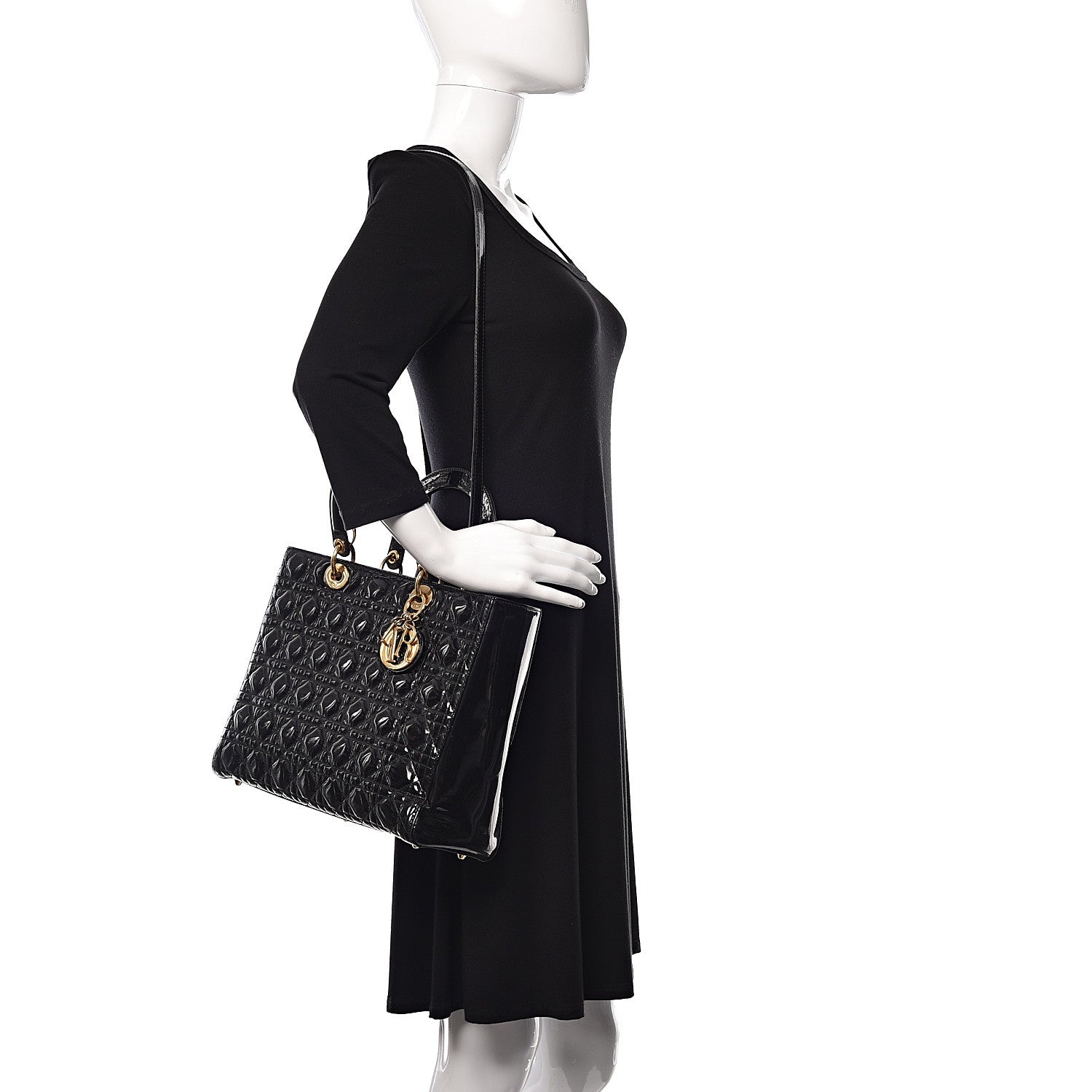 Christian Dior Patent Cannage Large Lady Dior Black 2 of 15